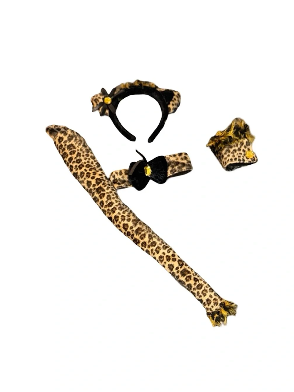 Cat Leopard Deluxe Headband Accessory Kit + Choker Necklace, Tail & Cuff